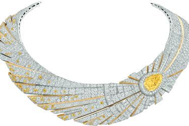 Unique, ce collier de Van Cleef &amp; Arpels serti d&#039;un diamant poire jaune, de brillants et de baguette.