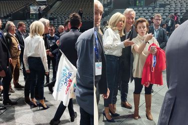 Brigitte Macron à la fin du meeting à la U Arena. 
