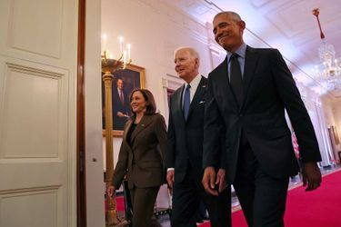 Kamala Harris, Joe Biden et Barack Obama à la Maison-Blanche, le 5 avril 2022.