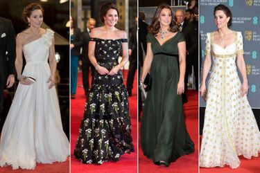 Les robes du soir de Kate Middleton, duchesse de Cambridge, aux BAFTA en 2019, 2017, 2018 et 2020