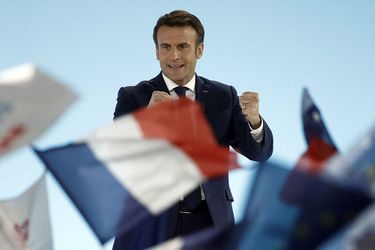 Emmanuel Macron le soir du premier tour de l'élection présidentielle, le 10 avril 2022.