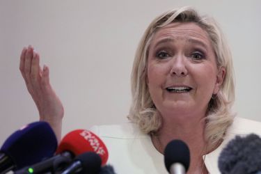 Marine Le Pen mercredi en conférence de presse. 