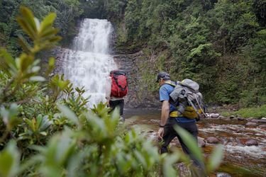 Les grimpeurs Alex Honnold et Mark Synnott ont parcouru la jungle amazonienne pendant plusieurs jours pour faire une première ascension de la face tepui du mont Weiassipu dans l&#039;ouest de la Guyane. (Extrait du documentaire «Explorer : le dernier Tepui»).