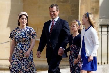 La princesse Eugenie d&#039;York avec son cousin Peter Phillips et les filles de celui-ci Isla et Savannah à Windsor, le 17 avril 2022