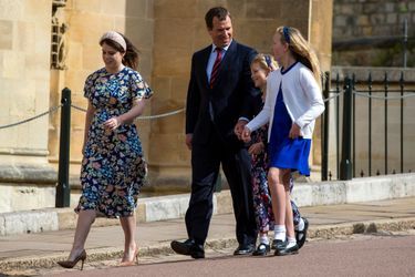 La princesse Eugenie d&#039;York avec son cousin Peter Phillips et les filles de celui-ci Isla et Savannah à Windsor, le 17 avril 2022
