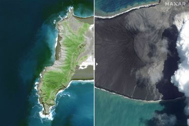 L&#039;évolution de l&#039;île volcanique Hunga-Tonga-Hunga-Ha&#039;apai.