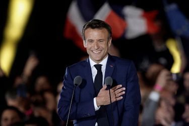 Emmanuel Macron le soir de sa victoire au second tour le 24 avril 2022.