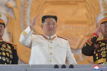 Kim Jong Un a assisté au défilé militaire organisé à Pyongyang pour les 90 ans de l&#039;Armée populaire révolutionnaire de Corée, le 25 avril 2022.