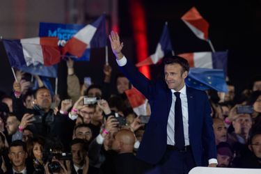 Emmanuel Macron après sa réélection à la présidence de la République, le 24 avril 2022 au Champ-de-Mars, à Paris.