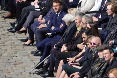 Emmanuel Macron à l&#039;hommage national rendu à Michel Bouquet aux Invalides, le 27 avril 2022.