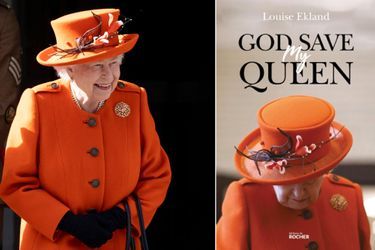 A gauche, la reine Elizabeth II à Londres, le 7 mars 2019 – A droite, la couverture du livre de Louise Ekland 