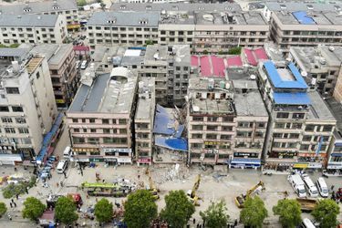 L'immeuble effondré de Changsha, en Chine.