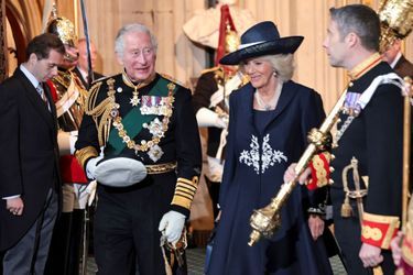 Les princes Charles et la duchesse de Cornouailles Camilla au Parlement à Londres, le 10 mai 2022