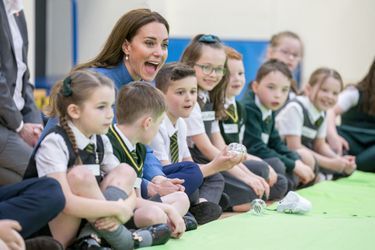 Catherine (Kate) Middleton, duchesse de Cambridge, lors d&#039;une visite à l&#039;école primaire St. John&#039;s, à Port Glasgow, Royaume Uni, le 11 mai 2022, pour participer à une session Roots of Empathy.