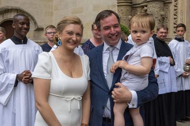 Le prince Charles de Luxembourg avec ses parents le prince Guillaume et la princesse Stéphanie à Luxembourg, le 22 mai 2022