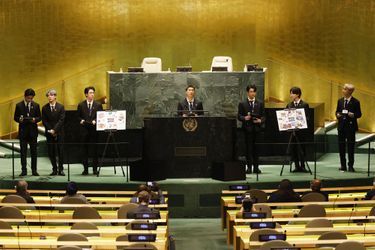 Les sept membres de BTS en septembre dernier à l'Assemblée Générale de l'ONU.