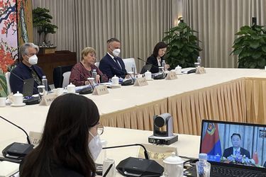 La cheffe des droits de l&#039;Homme de l&#039;ONU, Michelle Bachelet, lors d&#039;une rencontre en visioconférence avec le vice ministre chinois de la sécurité publique.