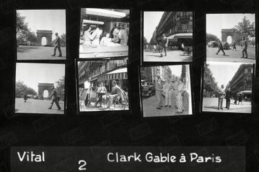 La planche-contact du reportage de René Vital, accompagnant Clark Gable dans les rues de Paris, en mai 1952.