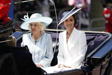 Camilla Parker Bowles, duchesse de Cornouailles, et Kate Middleton, duchesse de Cambridge à la cérémonie &quot;Trooping the Colour&quot; à Londres, le 2 juin 2022