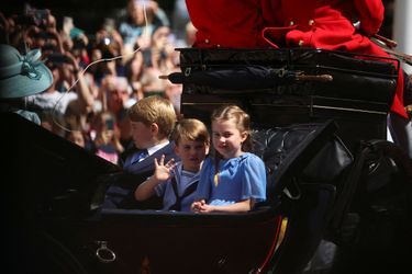 Le prince George, le prince Louis et la princesse Charlotte lors de la parade Trooping The Colour, à Londres, le 2 juin 2022. 