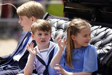 George, Charlotte et Louis de Cambridge lors de la parade Trooping The Colour célébrant le jubilé de platine de la reine. Le 2 juin 2022 à Londres.