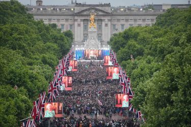 Vue d'ensemble du concert "Platinium Party at the Palace" célébrant le jubilé de platine d'Elizabeth II devant le palais de Buckingham, à Londres, le 4 juin 2022. 