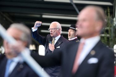 Le roi Carl XVI Gustaf de Suède à la cérémonie au musée de plein air de Skansen, le 6 juin 2022, jour de la Fête nationale