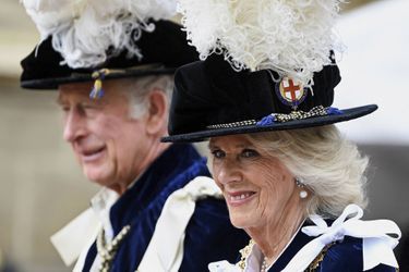 La duchesse de Cornouailles Camilla défilait pour la première fois en tant que Dame royale de l’Ordre de la Jarretière, le 13 juin 2022 à Windsor.