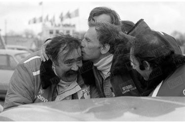 Jean-Louis Trintignant pilote du Simca Racing Team sur le circuit de Monthléry, le 13 mars 1977.