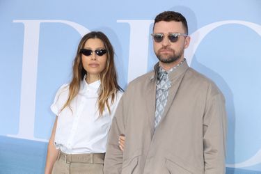 Jessica Biel et Justin Timberlake au défilé Dior, le 24 juin 2022 à Paris.