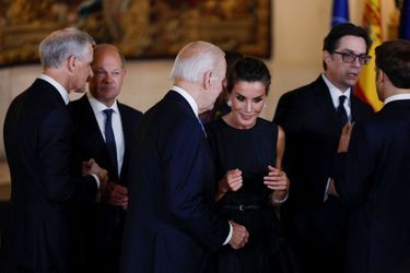 La reine Letizia d'Espagne avec Joe Biden au Palais royal à Madrid, le 28 juin 2022