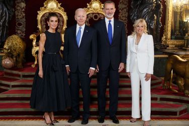 La reine Letizia et le roi Felipe VI d'Espagne avec Joe et Jill Biden au Palais royal à Madrid, le 28 juin 2022