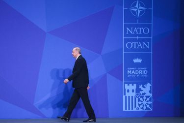 Recep Tayyip Erdogan, président de la Turquie - Cérémonie de bienvenue lors du sommet de l'OTAN au centre de congrès IFEMA à Madrid 