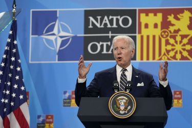 Joe Biden lors de sa conférence de presse à Madrid. 