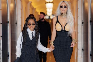 Kim Kardashian et sa fille North West au défilé haute couture Jean Paul Gaultier, lors de la Fashion Week de Paris, Le 6 juillet 2022.