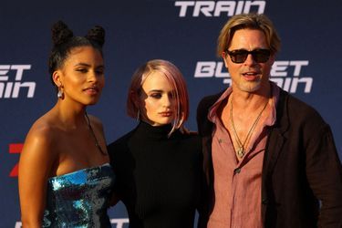 Brad Pitt, Joey King et Zazie Beetz à l'avant-première du film "Bullet Train" à Berlin, le 19 juillet 2022. 
