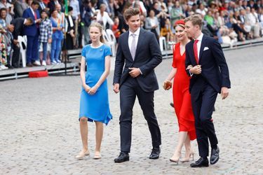 La princesse Eleonore, le prince Gabriel, la princesse héritière Elisabeth, le prince Emmanuel - La famille royale belge assiste à la parade lors de la fête nationale à Bruxelles, le 21 juillet 2022.