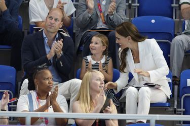 Le prince William et Kate Middleton avec leur fille la princesse Charlotte aux épreuves de natation des Commonwealth Games, le 2 août 2022 à Birmingham.