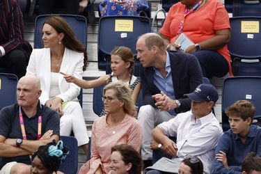 Le prince William, Kate Middleton et leur fille la princesse Charlotte de Cambridge assistent au Jeux du Commonwealth au centre sportif de l'Université de Birmingham. Le prince Edward, comte de Wessex, Sophie Rhys-Jones, comtesse de Wessex, et leurs enfants étaient également présents. Le 2 août 2022.