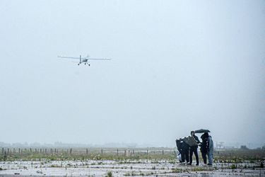 Photo prise lors de la présentation de 30 drones DJI Matrice 300 RTK achetés pour les Forces armées ukrainiennes, le 2 août 2022.  
