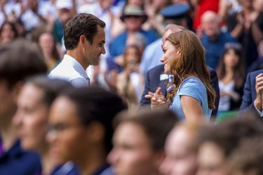 Kate Middleton et Roger Federer lors de la finale du tournoi de Wimbledon, à Londres, en 2019.