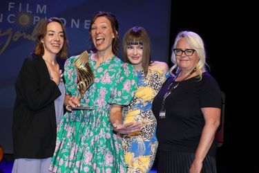 Myriam DeBonville, Genevieve Albert, Kelly Depeault et Patricia Bergeron lors du 15ème Festival du Film Francophone d'Angoulême, le 28 août 2022. 