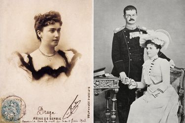 La reine Draga de Serbie seule et avec le roi Alexandre Ier, vers 1900