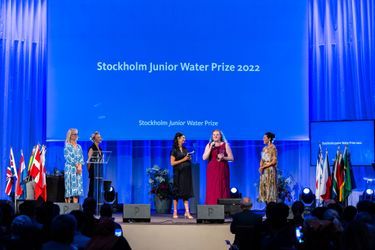 La princesse héritière Victoria de Suède lors de la cérémonie du Stockholm Junior Water Prize, à Stockholm le 30 août 2022