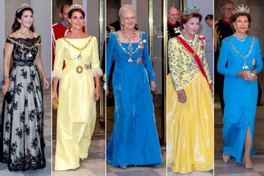 Robes du soir et diadèmes pour les reines et princesses à Copenhague le 11 septembre 2022