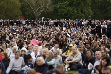 Pendant la cérémonie religieuse à l'abbaye de Westminster, certains se sont assis dans l'herbe de Hyde Park, sur des couvertures posées à même le sol ou des chaises de camping, regardant la cérémonie sur écran géant.