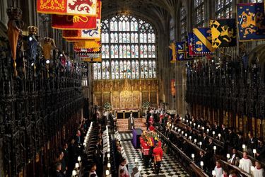 Le service funèbre de Sa Majesté dans la chapelle royale du Château de Windsor, ultime étape des funérailles de la reine Elizabeth II, lundi 19 septembre 2022.  <br />

