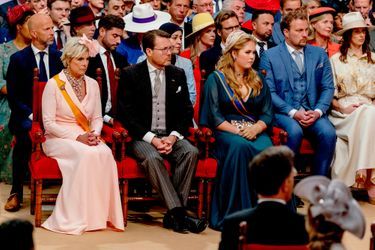 Le prince Constantijn encadré de sa femme la princesse Laurentien et de sa nièce la princesse héritière Catharina-Amalia des Pays-Bas au Théâtre royal à La Haye le 20 septembre 2022, jour du Prinsjesdag