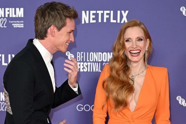 Jessica Chastain et Eddie Redmayne à l'avant-première de "The Good Nurse", lors du Festival du Film de Londres, le 10 octobre 2022.