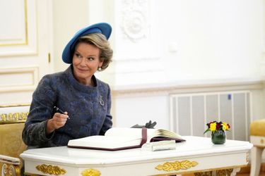La reine des Belges Mathilde au Palais présidentiel à Vilnius, en Lituanie, le 24 octobre 2022
